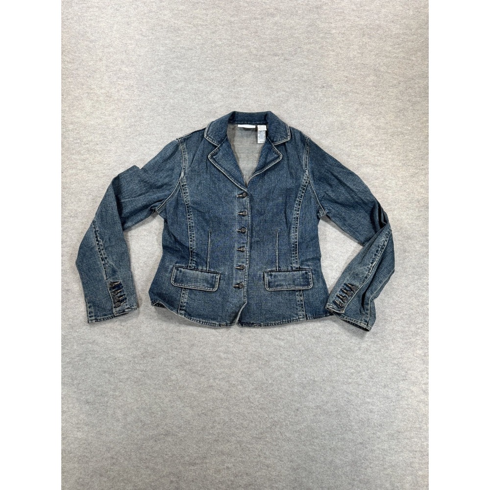 Liz Claiborne Blazer Jacket Womens Small Blue Cotton Denim Button Front Casual
